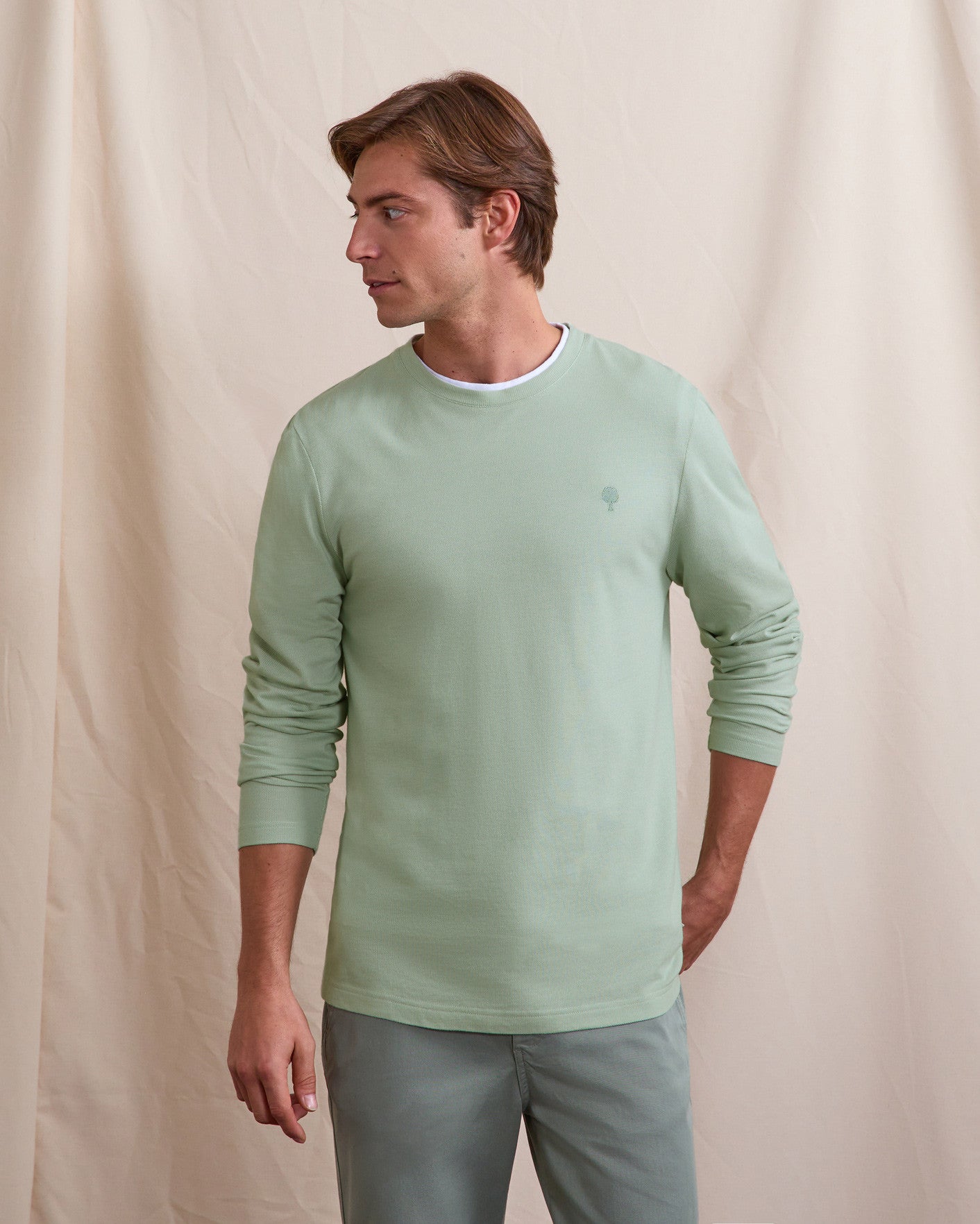 faguo-bailly-t-shirt-manches-longues-vert-clair-coton image 1