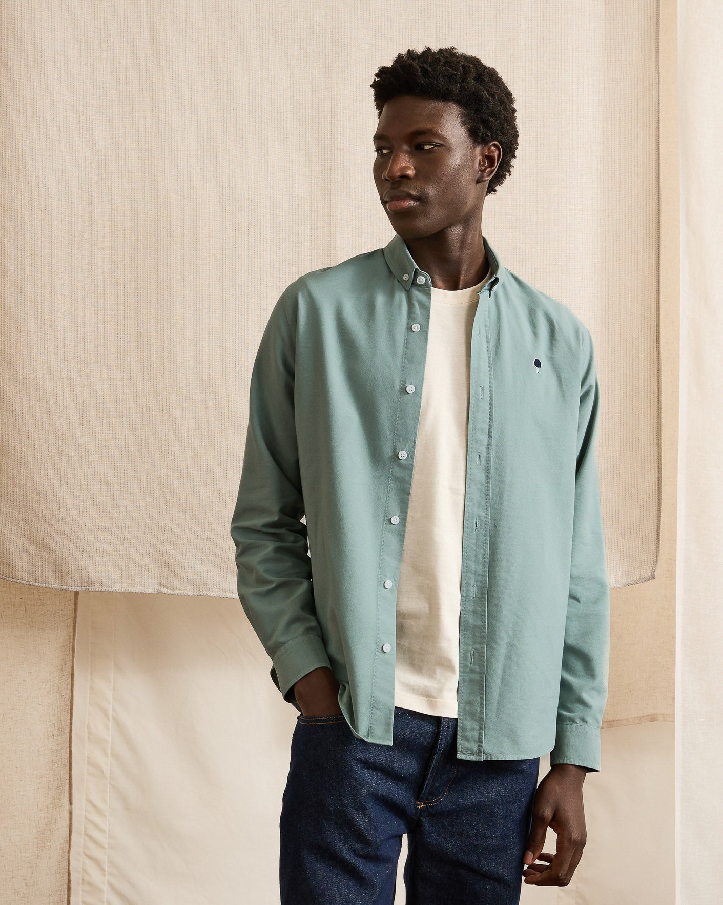faguo-ivoy-chemise-vert-d-eau-oxford-homme image 1