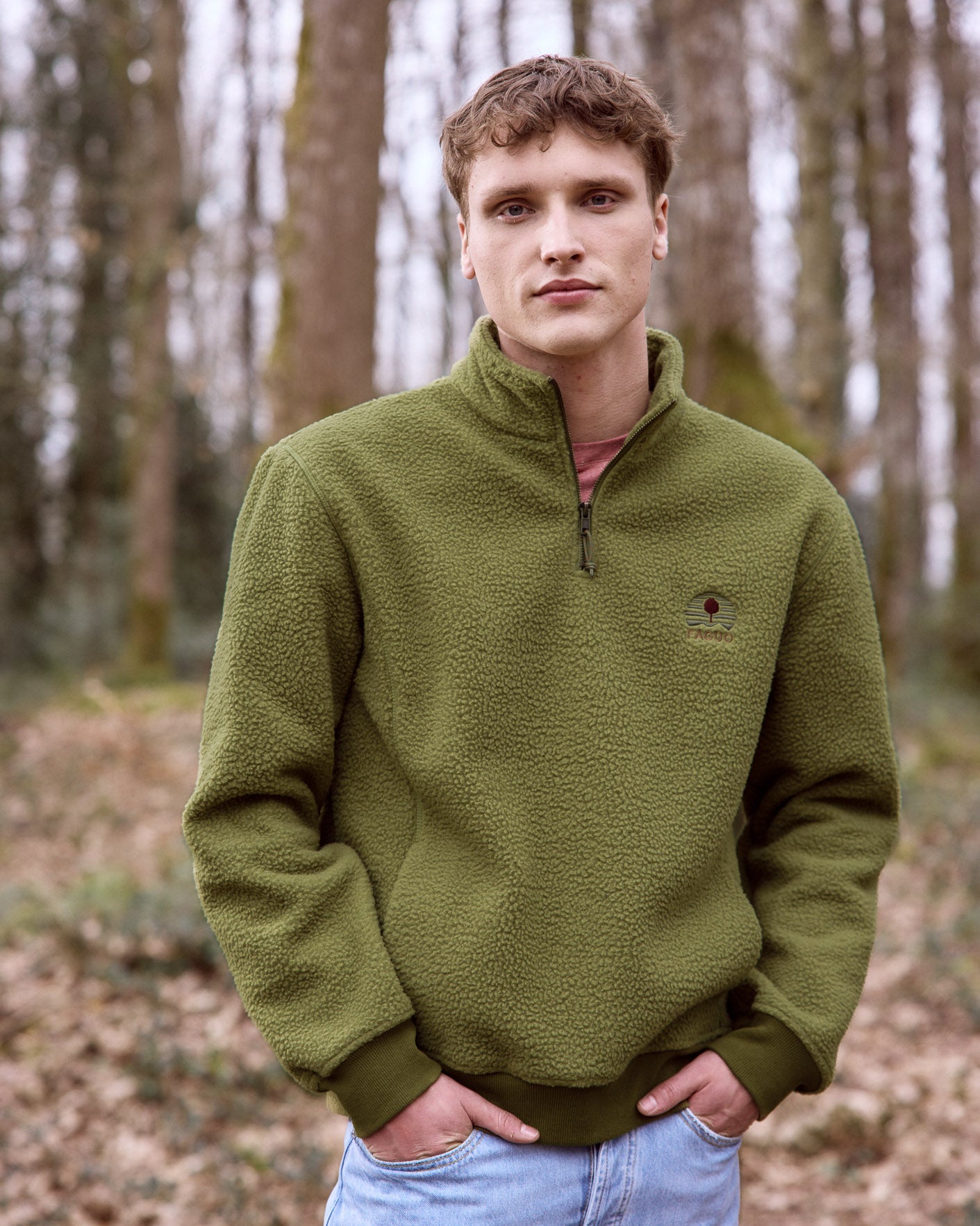 faguo-polaire-aubiac-f25pl0902-sherpa-col-camionneur-vert-olive image 1