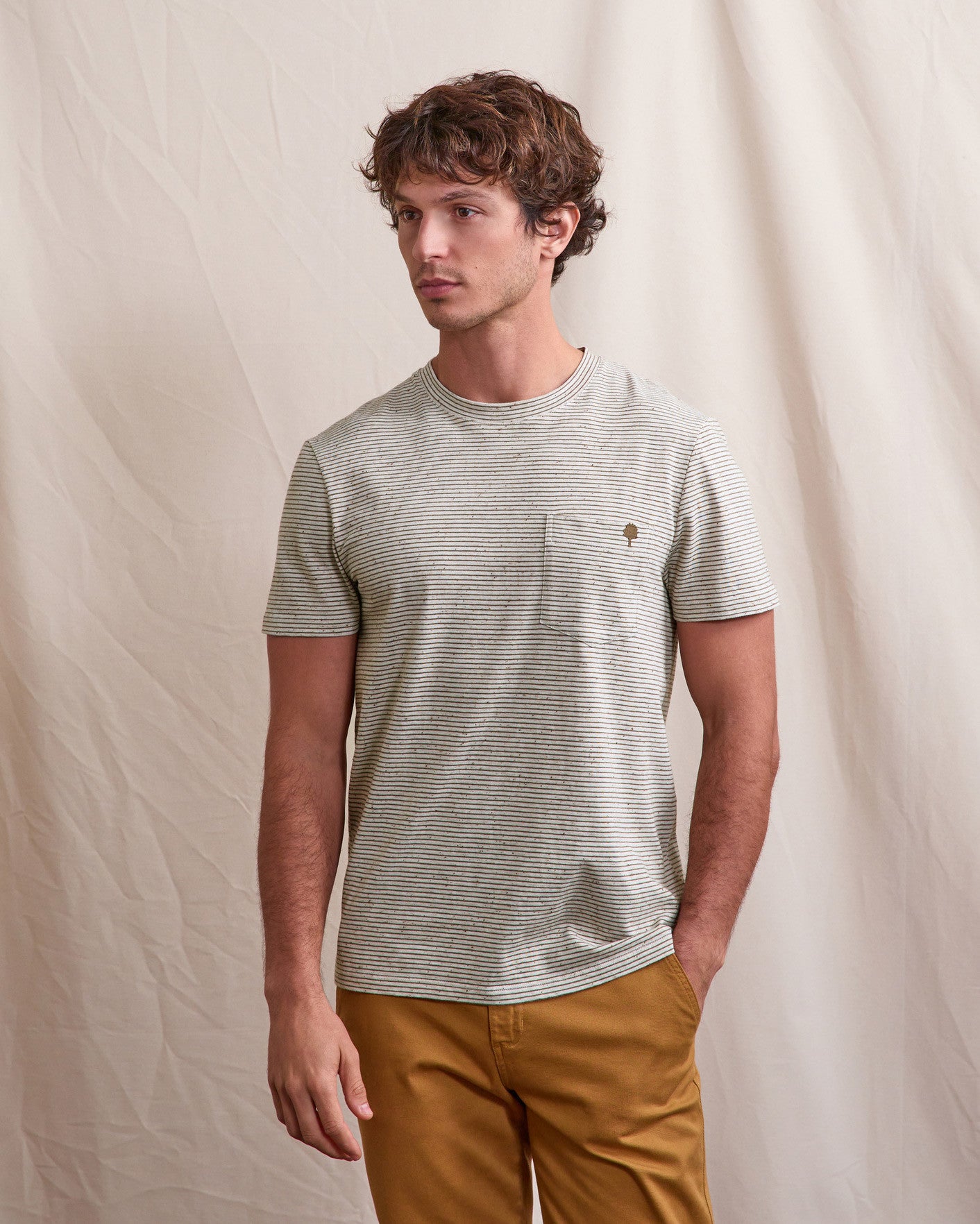 faguo-olonne-t-shirt-cru-et-kaki-coton-ray image 1