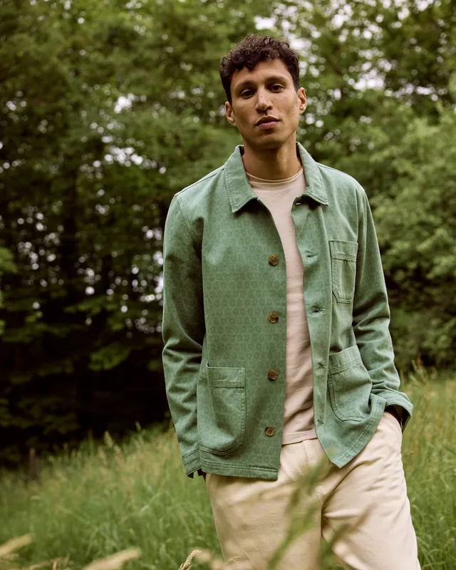 faguo-lorge-veste-en-coton-vert-sapin-fleurs image 1