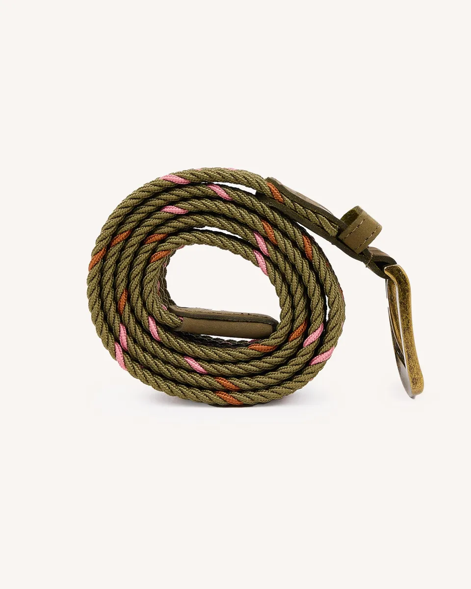 faguo-ceinture-tress-e-lastique-homme-kaki-et-rose-110-cm image 1