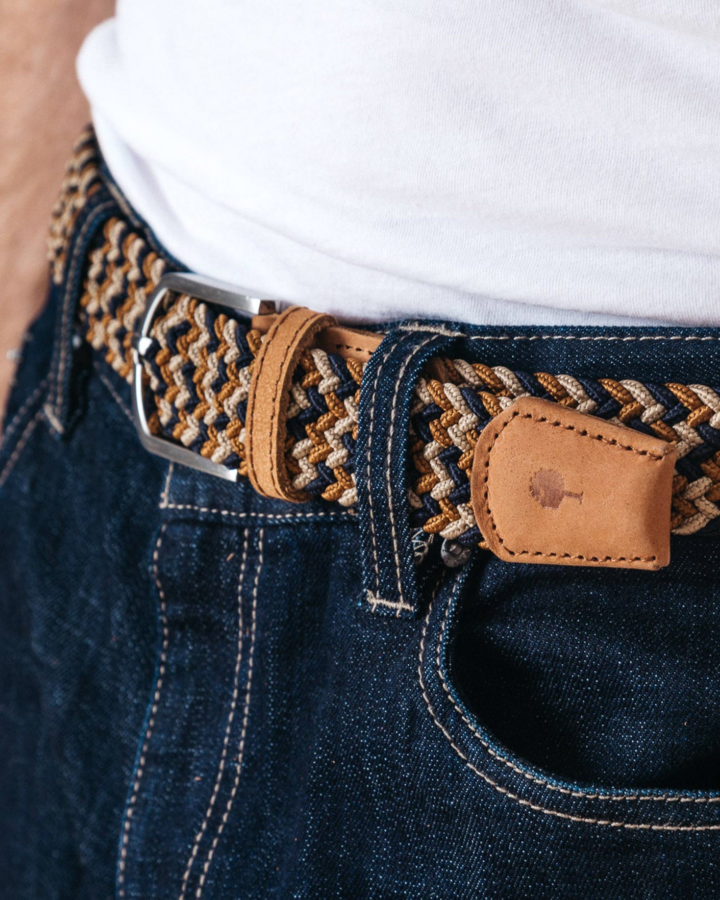 faguo-belt-ceinture-tress-e-bleu-marine-et-beige image 1