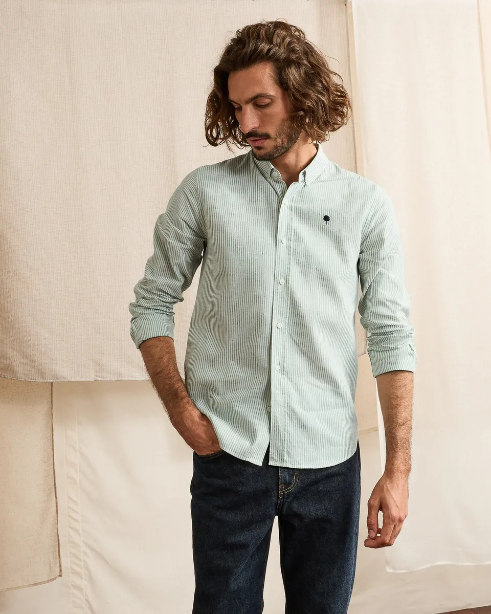 faguo-ivoy-chemise-en-lin-ray-e-vert-et-cru image 1