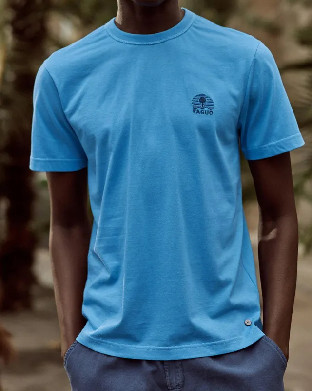 faguo-lugny-t-shirt-bleu-azur-coton-loose-homme image 1