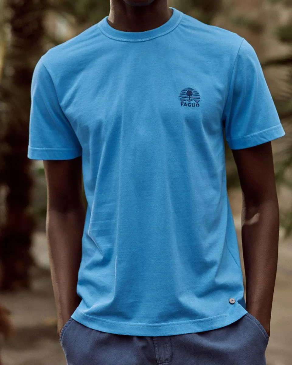 faguo-lugny-t-shirt-bleu-azur-coton-loose-homme image 1