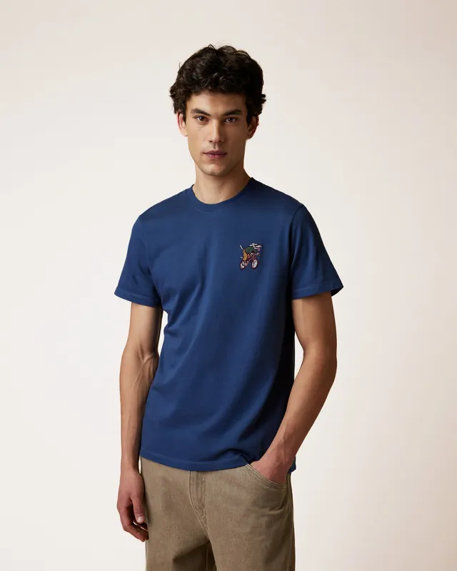 faguo-arcy-t-shirt-brod-bleu-en-coton-recycl-v-lo-et-chien image 1