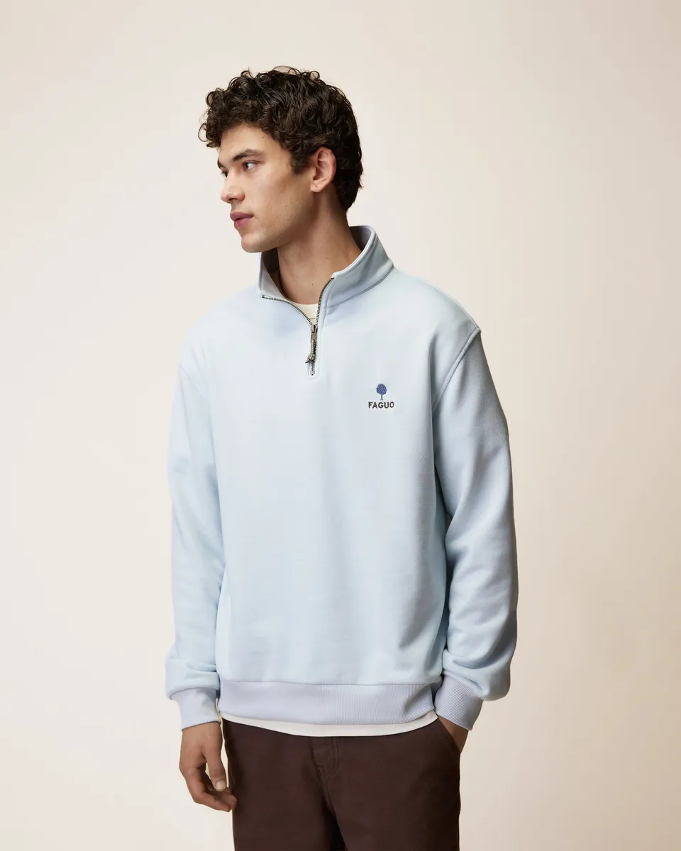 faguo-amboise-sweat-zipp-bleu-clair-coton-bio image 1