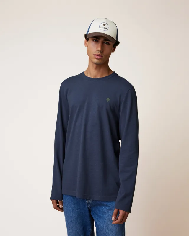 faguo-bailly-t-shirt-manches-longues-bleu-coton-recycl image 1