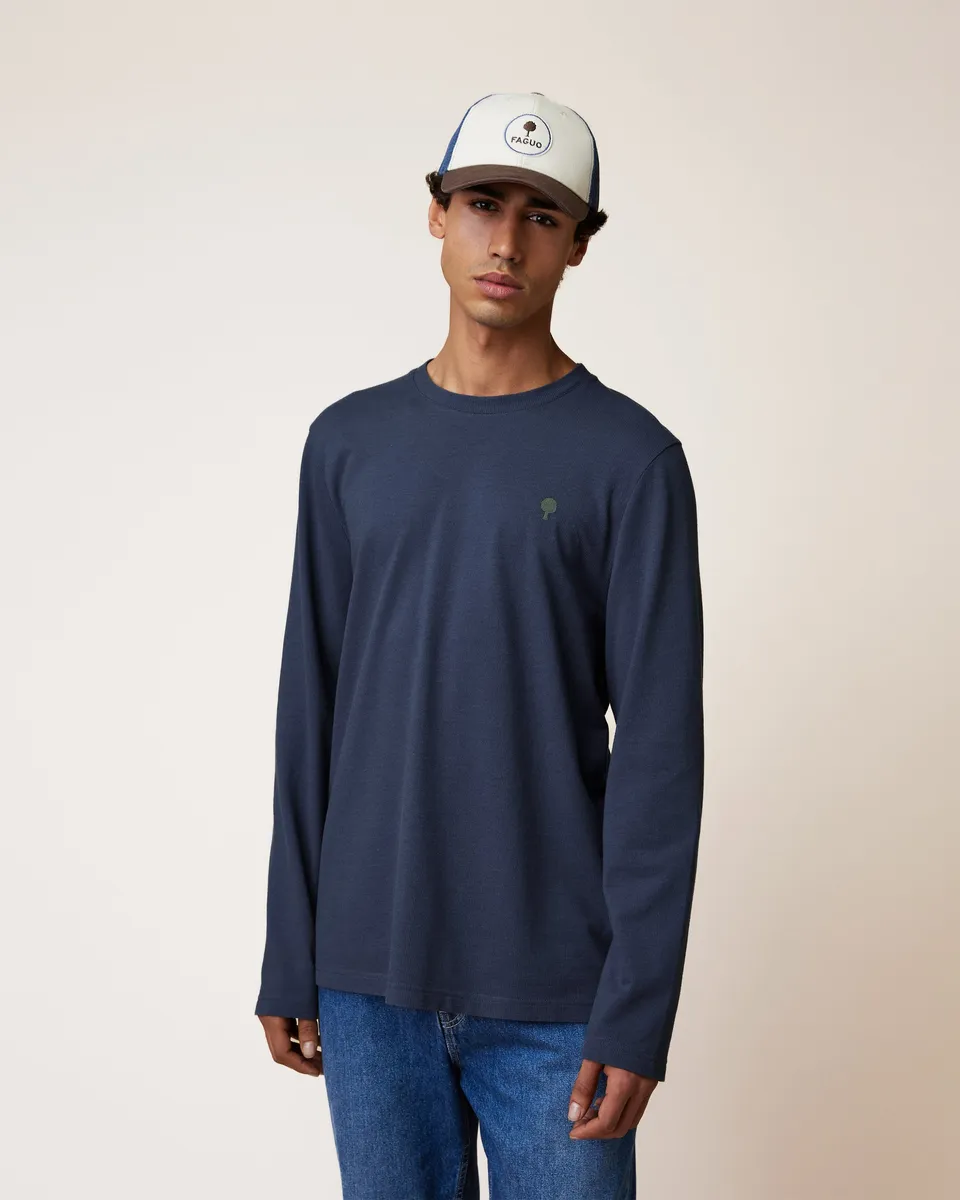 faguo-bailly-t-shirt-manches-longues-bleu-coton-recycl image 1