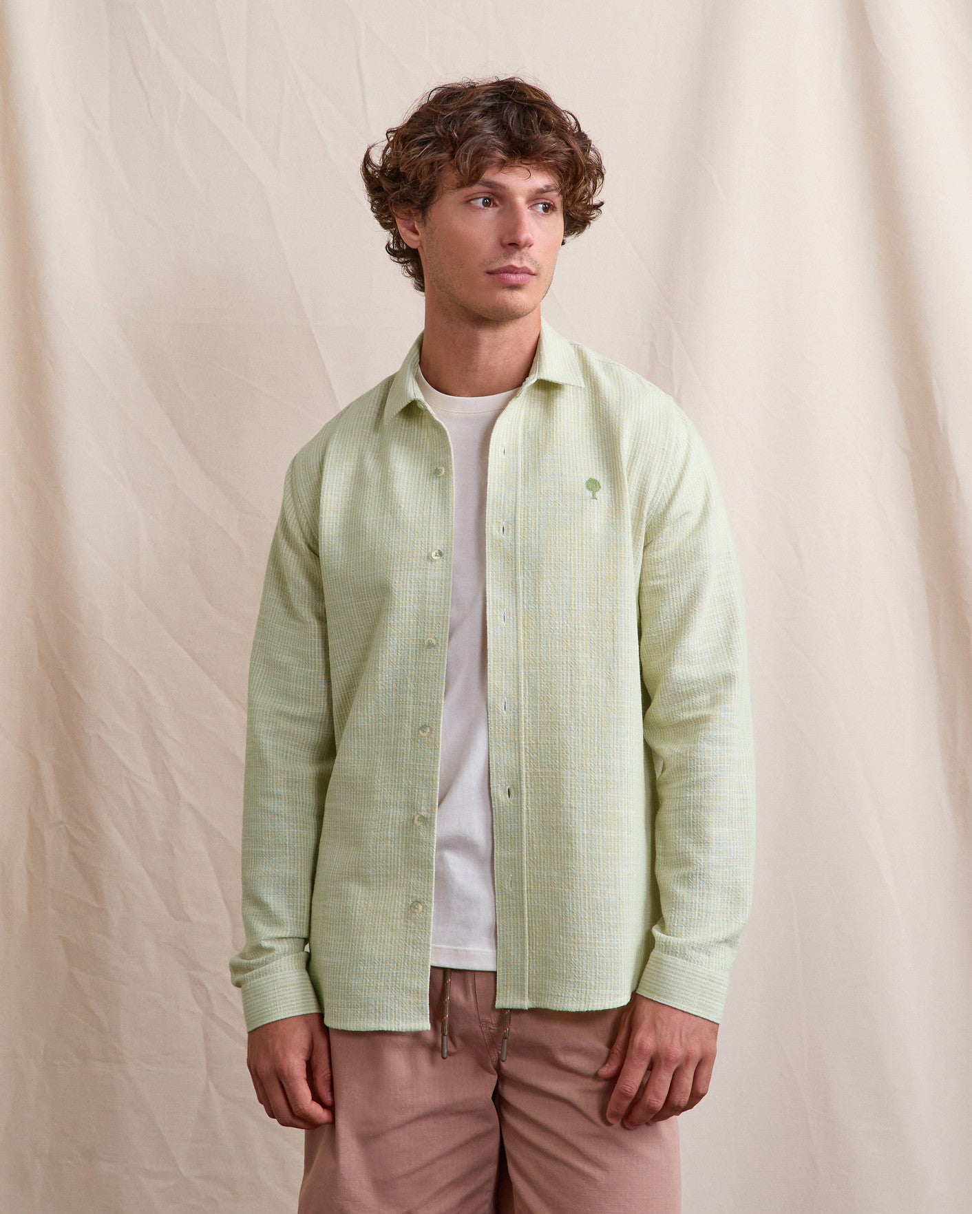 faguo-iraty-chemise-homme-ray-e-cru-vert-clair image 1