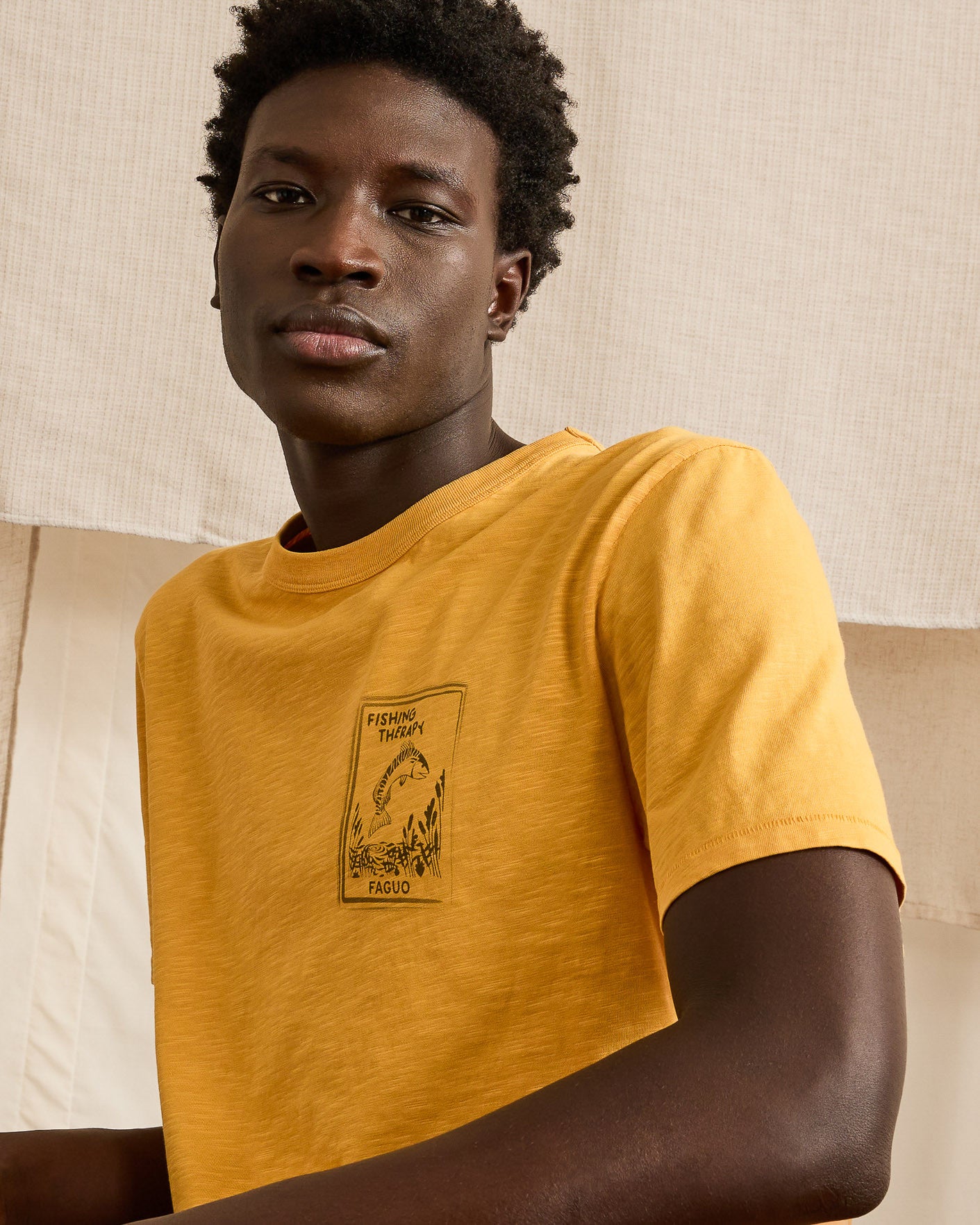faguo-retz-t-shirt-ocre-coton-flamm-homme image 3
