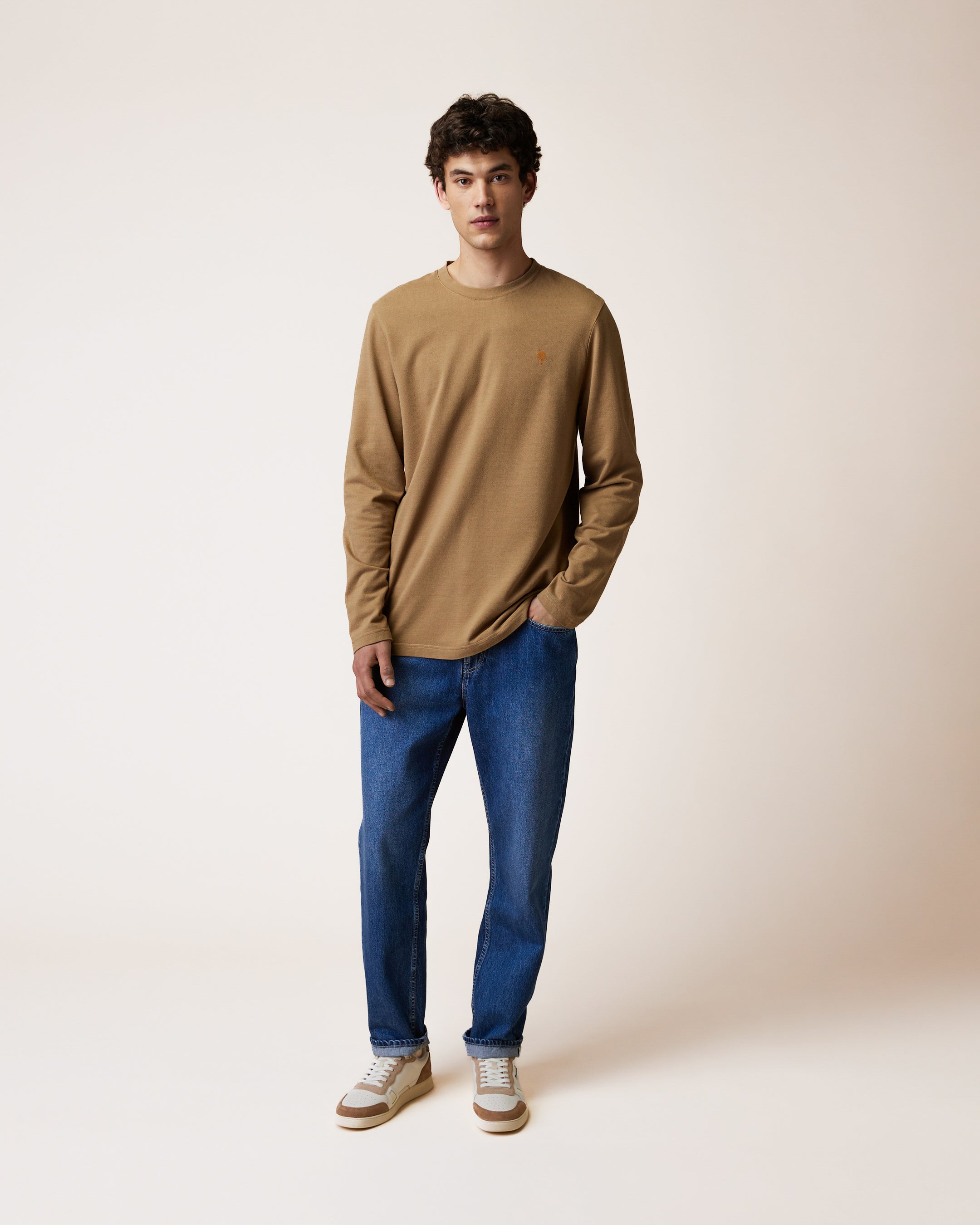 faguo-bailly-t-shirt-manches-longues-homme-camel-coton-recycl image 5