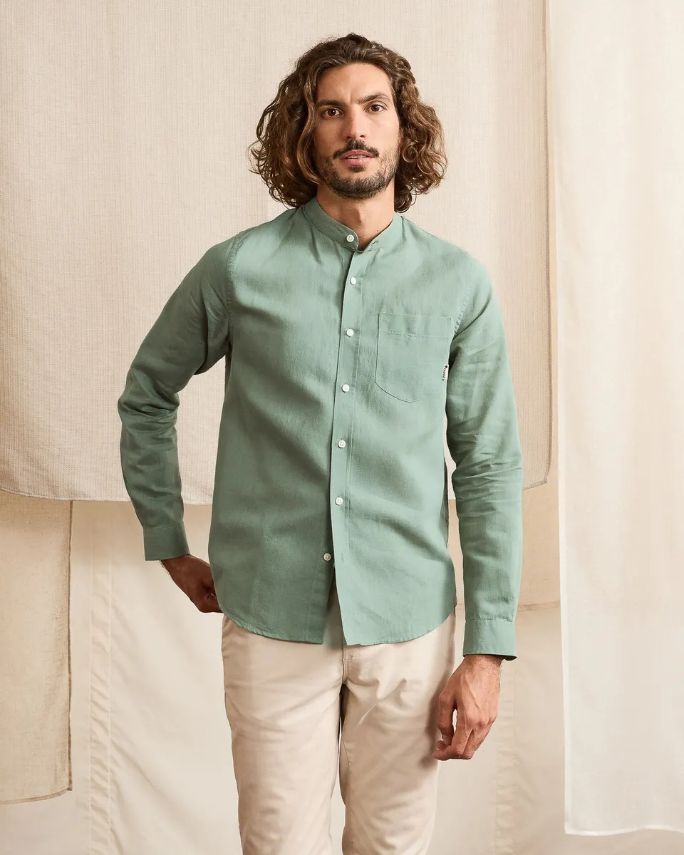 faguo-chiavari-chemise-en-lin-vert-clair-col-officier image 1