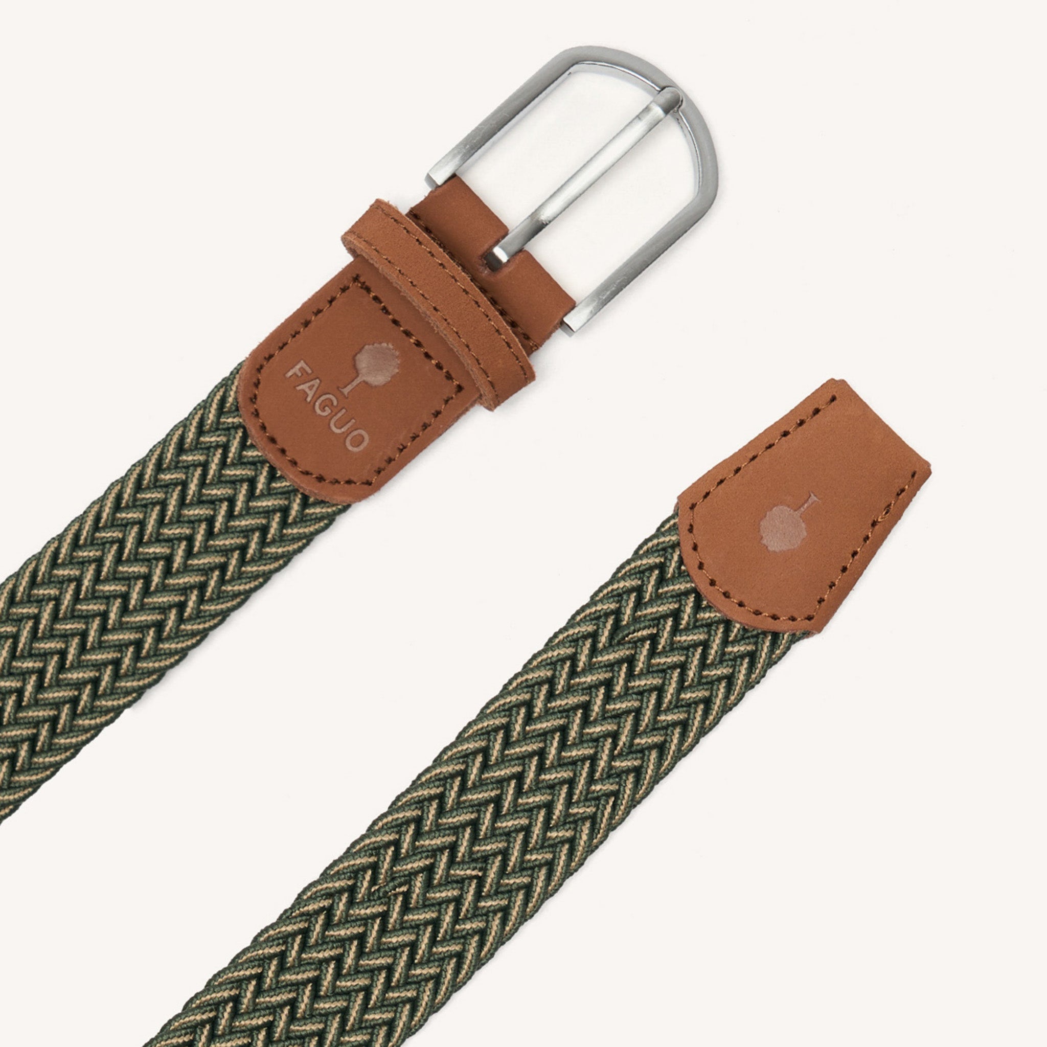 faguo-belt-ceinture-tress-e-kaki-cru-et-camel image 2
