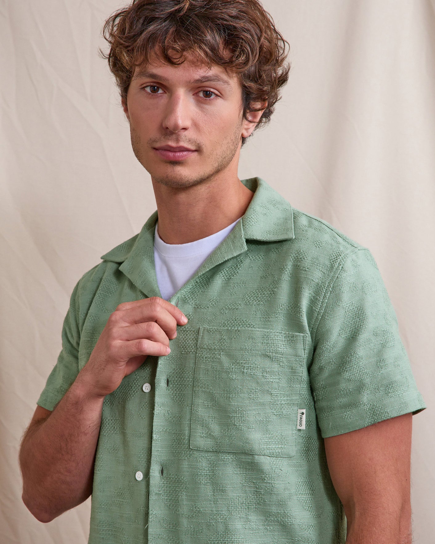 faguo-paiolive-chemise-manches-courtes-vert-clair-jacquard image 3