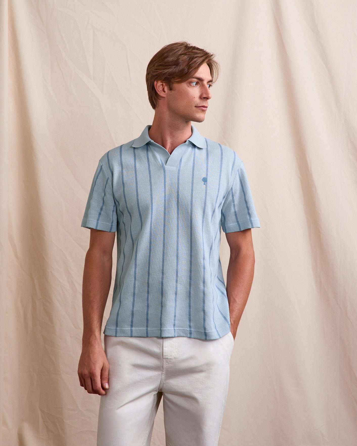 faguo-blache-polo-bleu-clair-coton-ray-coupe-large image 1