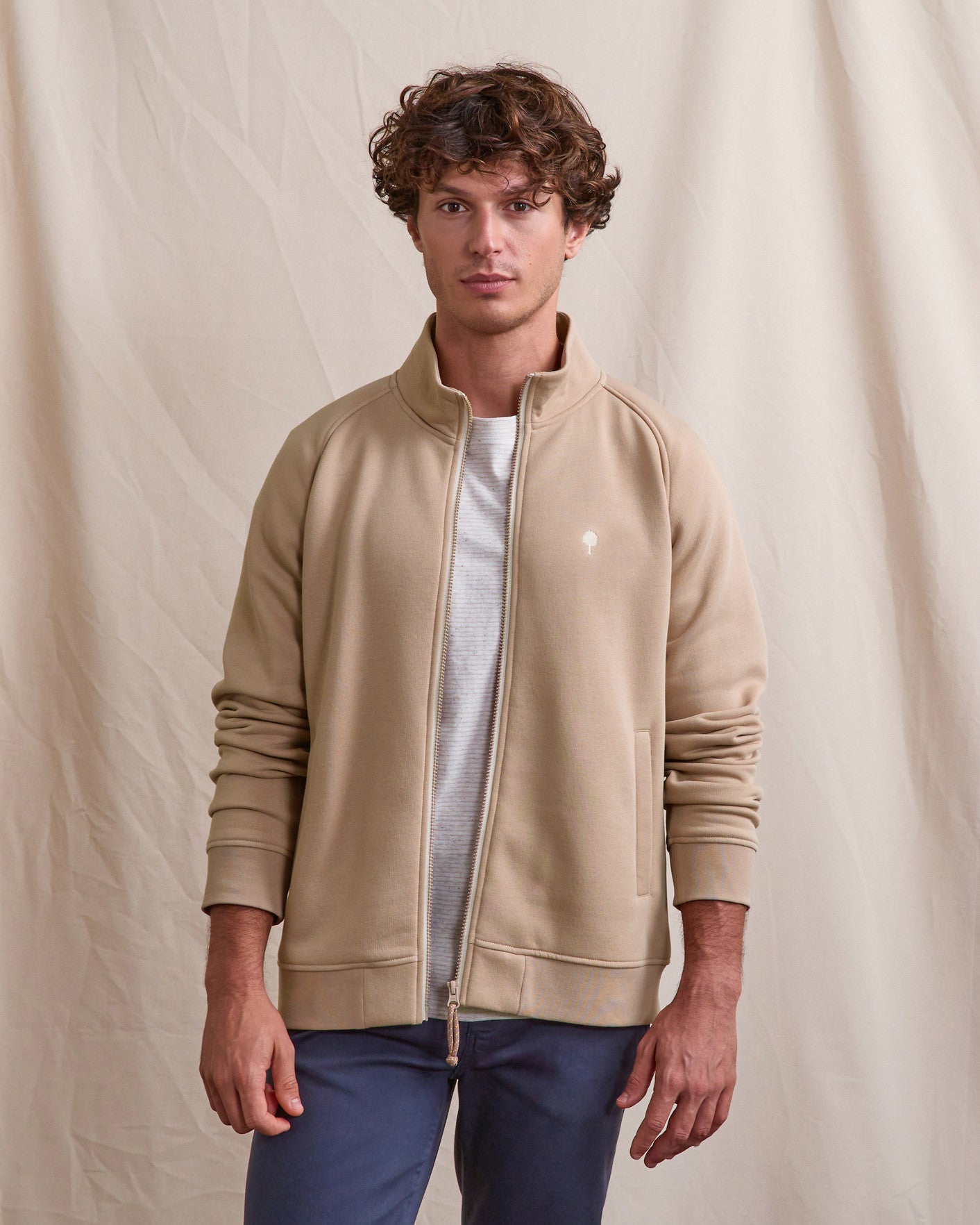 faguo-horte-sweat-zipp-taupe-homme-molleton-gratt image 1