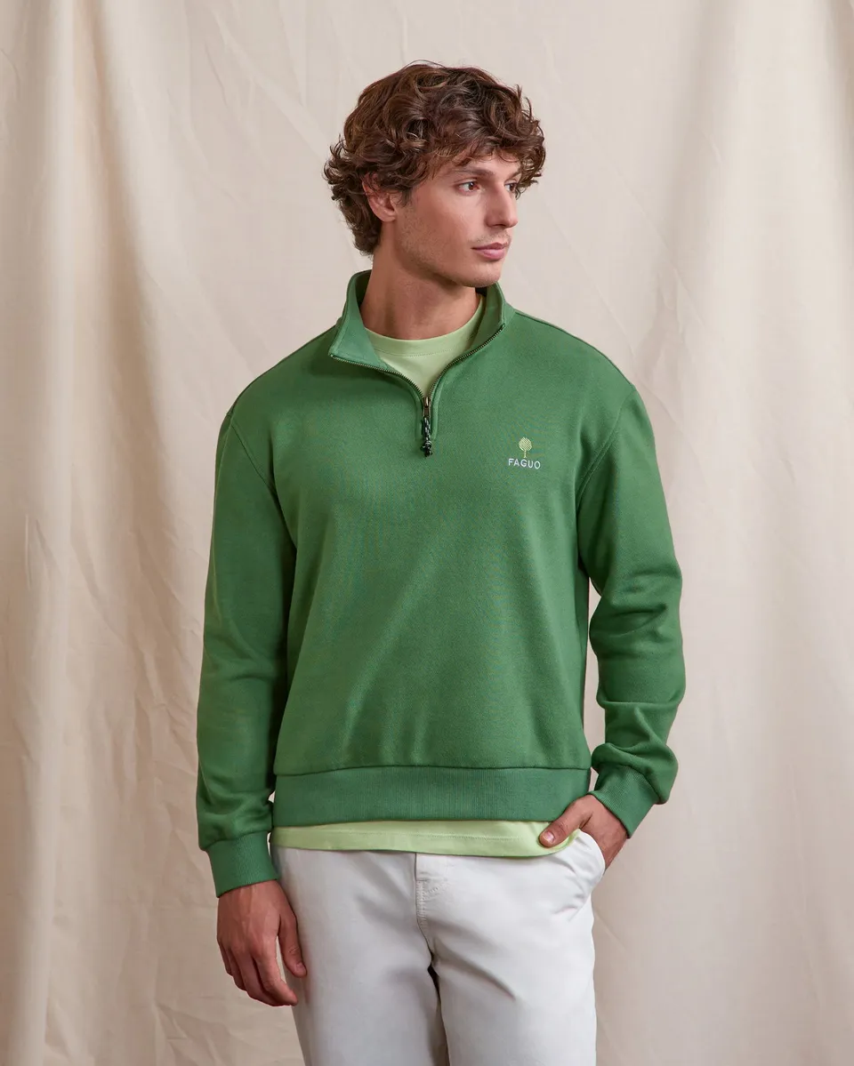 faguo-amboise-sweat-zipp-vert-sapin-molleton-boxy image 1