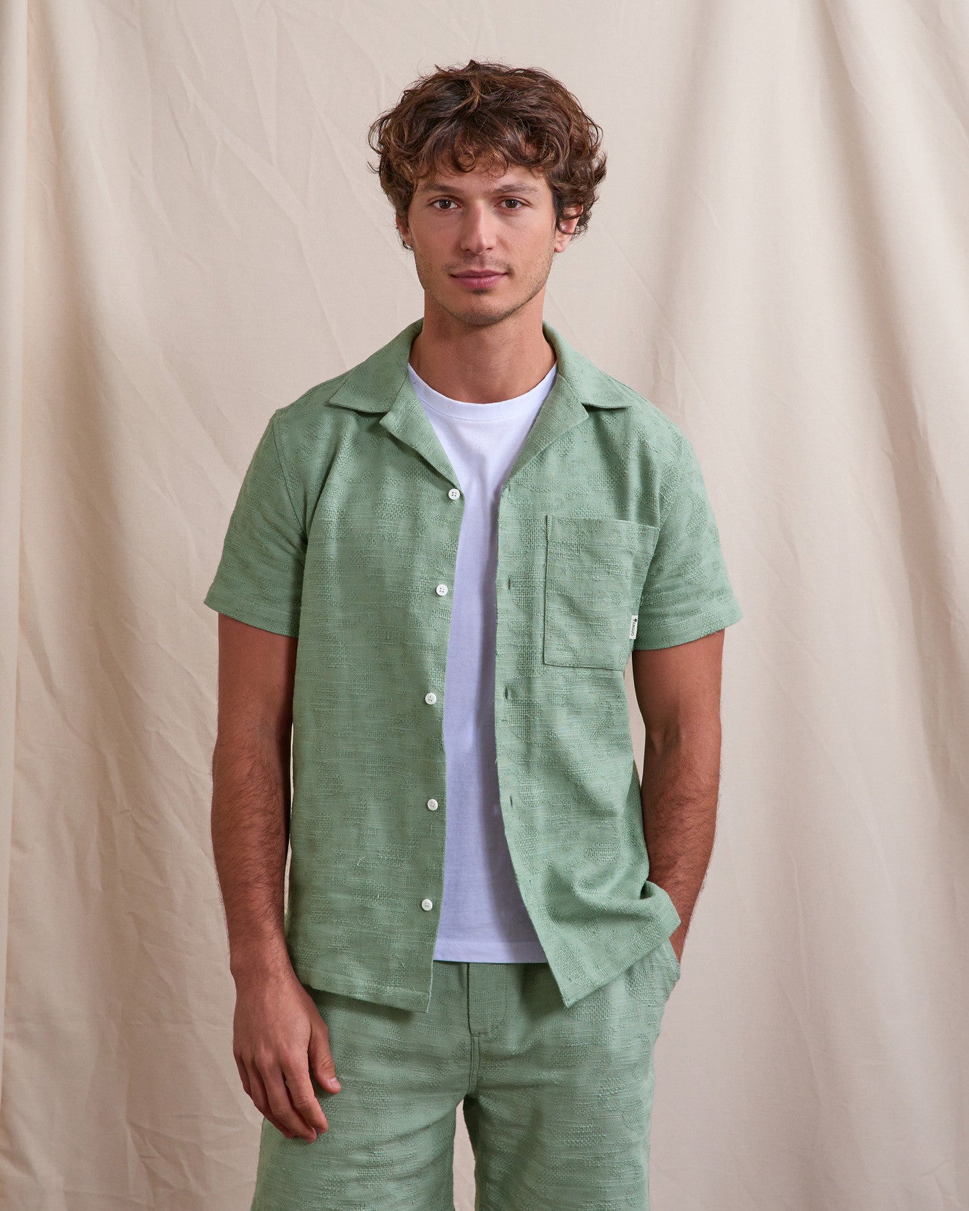 faguo-paiolive-chemise-manches-courtes-vert-clair-jacquard image 1