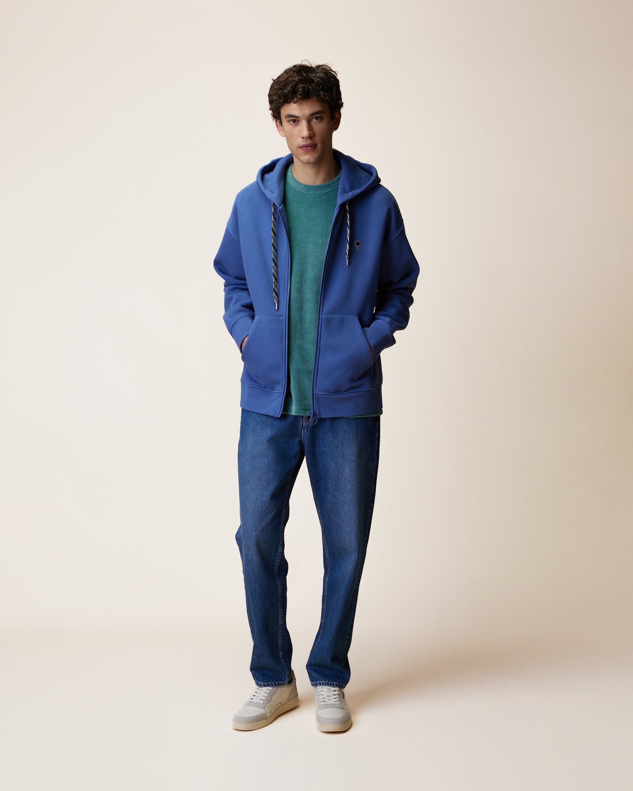 faguo-mesnil-sweat-zipp-capuche-bleu-molleton-oversize image 1