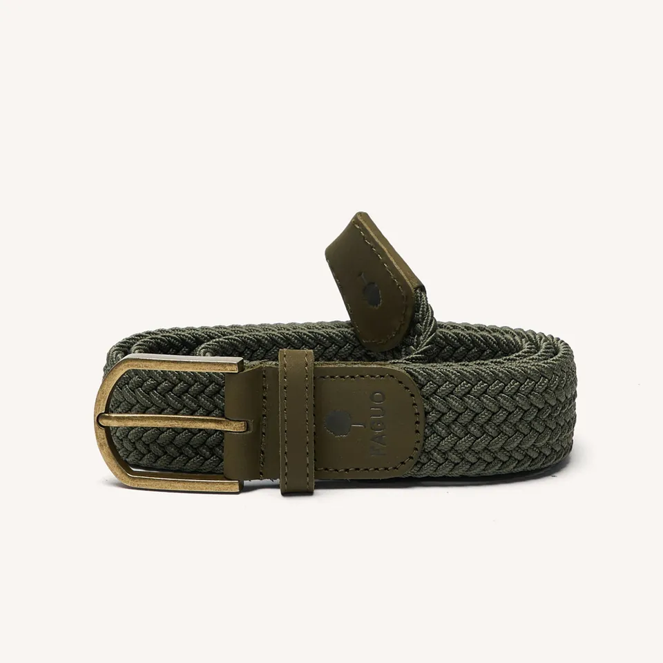 faguo-belt-ceinture-tress-e-homme-vert-olive-et-dor image 1