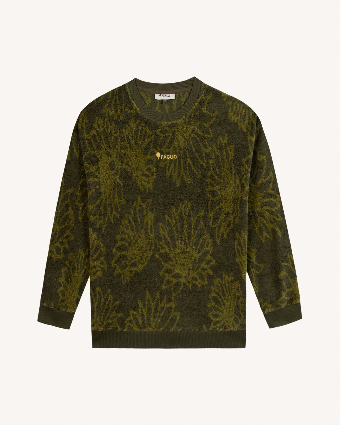 faguo-fango-sweat-col-rond-kaki-coton-bio-motif-tournesol image 2