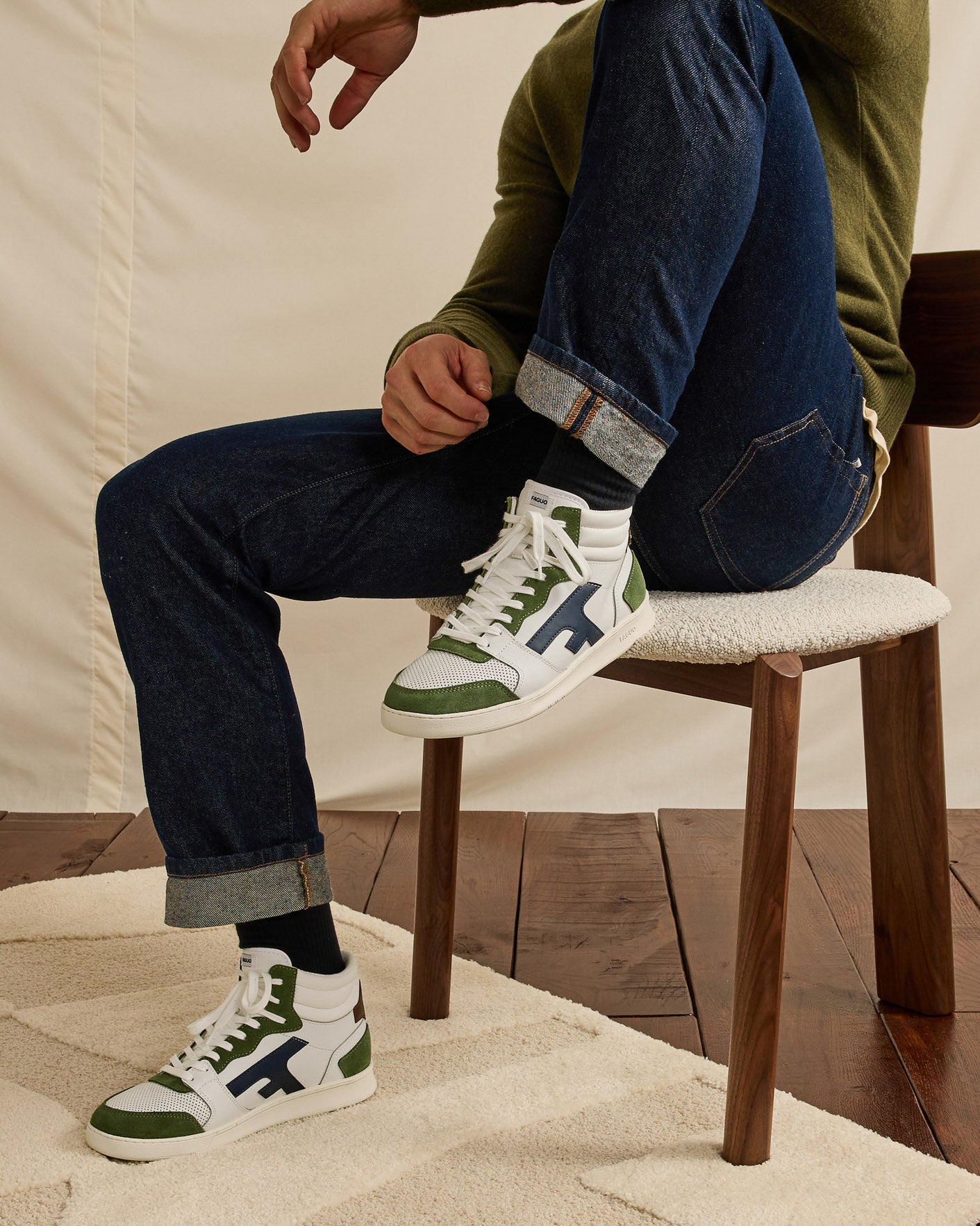 faguo-hazel-mid-baskets-montantes-cuir-blanc-et-kaki image 2