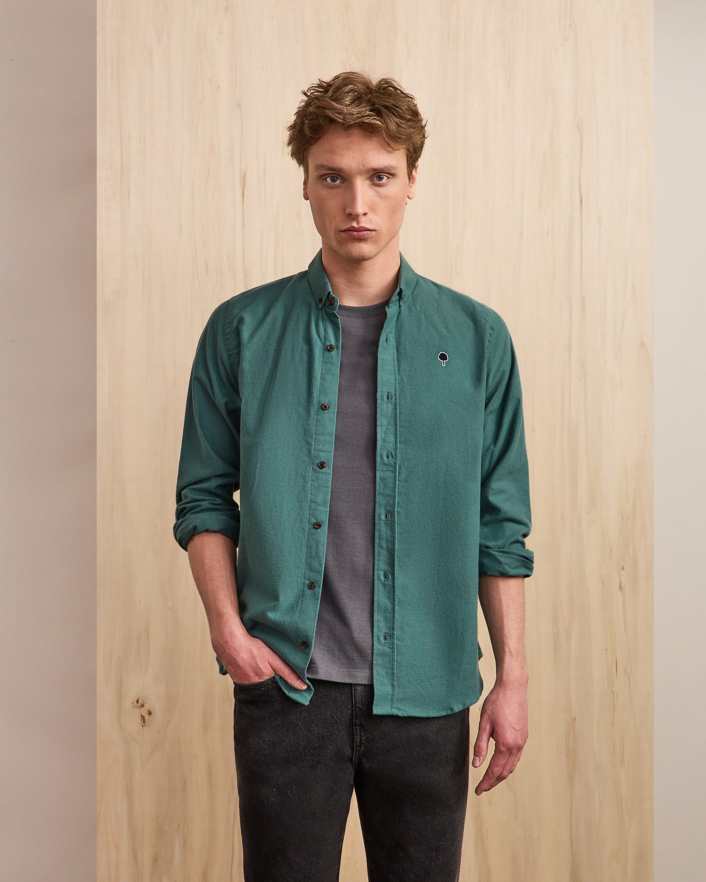faguo-ivoy-chemise-homme-vert-clair-gris image 1