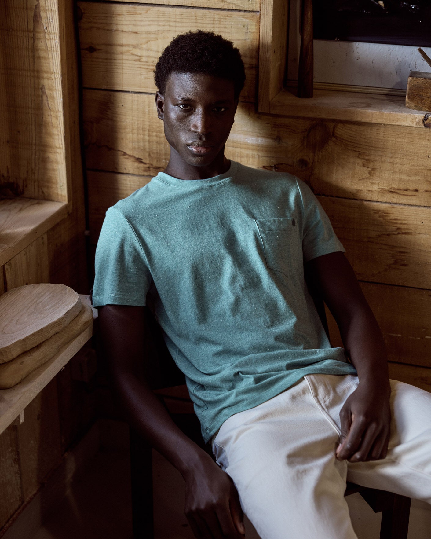 faguo-t-shirt-olonne-bleu-gris-coton-poche-poitrine image 1