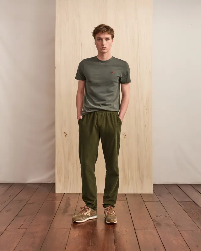 faguo-dreuille-pantalon-velours-vert-olive-fonc-taille-lastique image 1