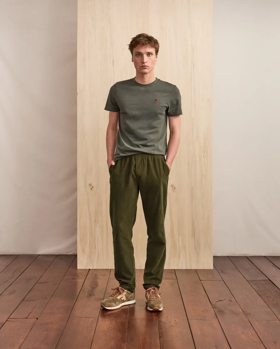 faguo-dreuille-pantalon-velours-vert-olive-fonc-taille-lastique image 1