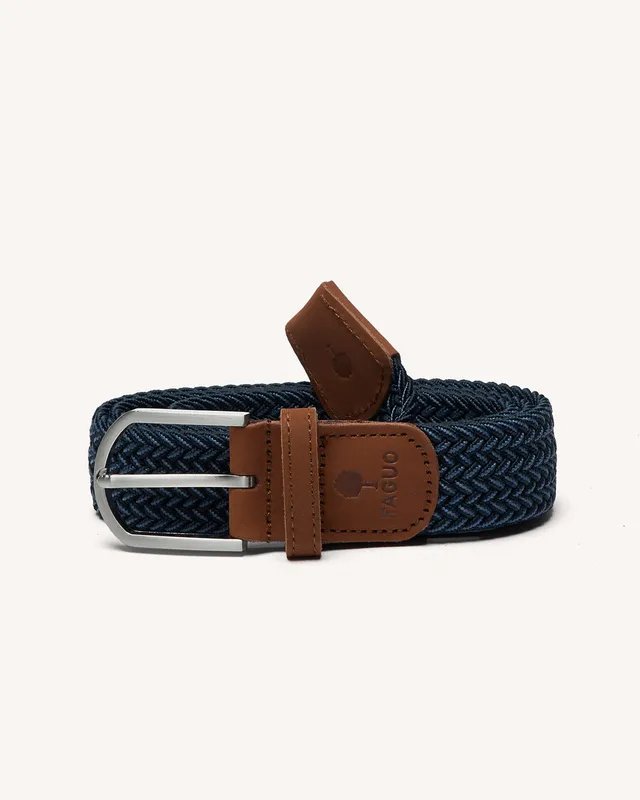 faguo-belt-ceinture-tress-e-lastique-bleu-fonc-blanc image 1