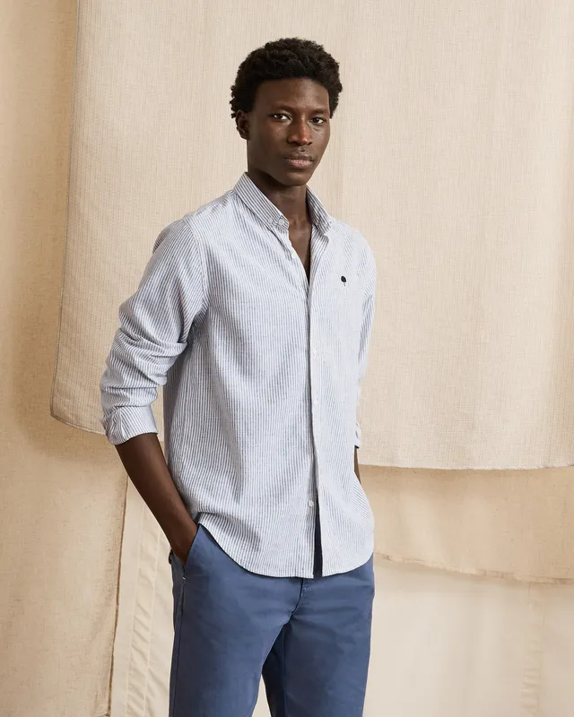 faguo-ivoy-chemise-en-lin-ray-e-cru-et-bleu-col-boutonn image 1