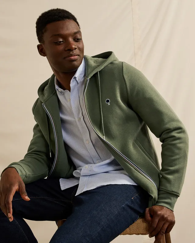 faguo-mesnil-sweat-zipp-homme-kaki-zip-tricolore image 1