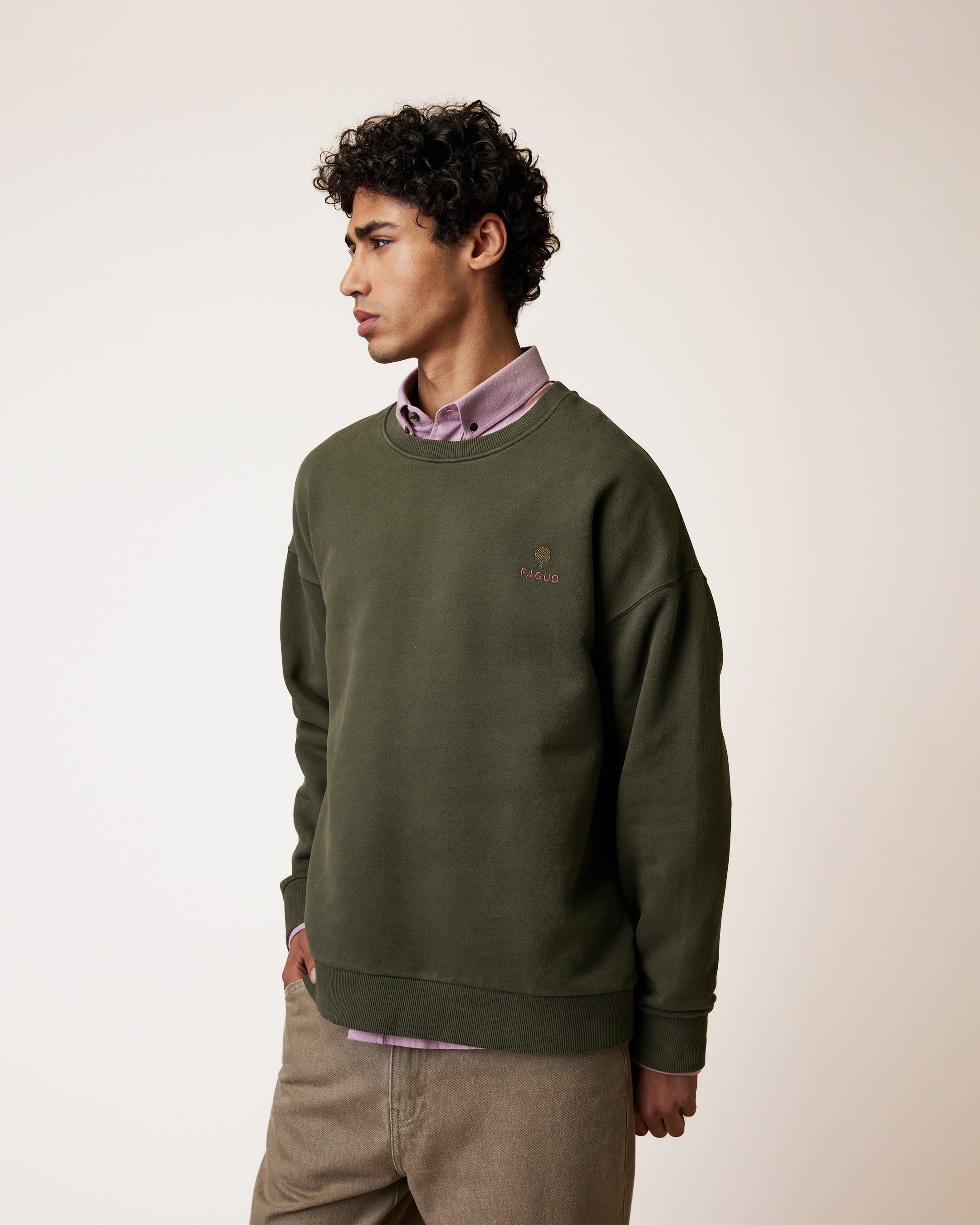faguo-fango-sweat-col-rond-homme-kaki-molleton image 3