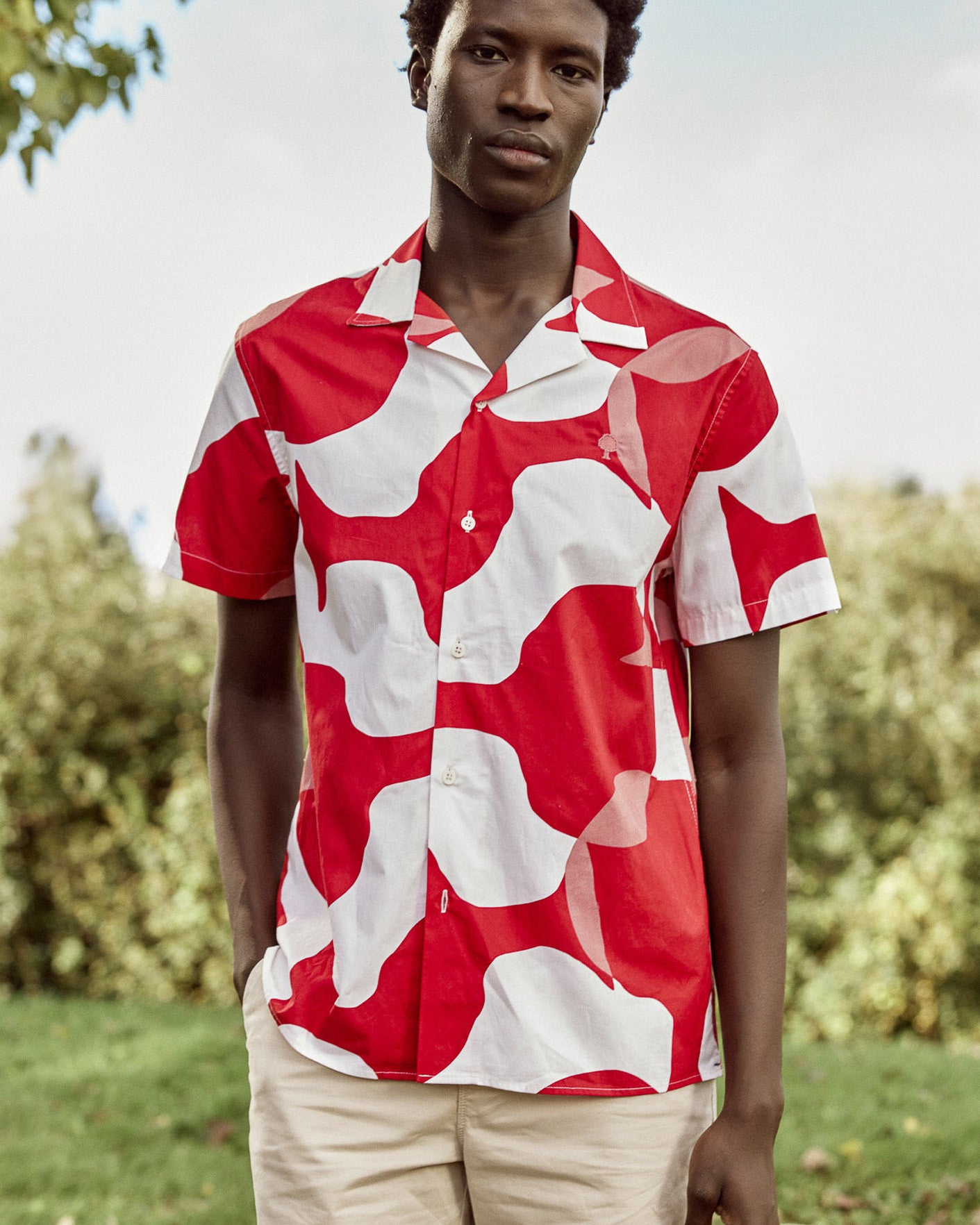 faguo-vimy-chemise-manches-courtes-homme-rouge-et-cr-me-coton image 1
