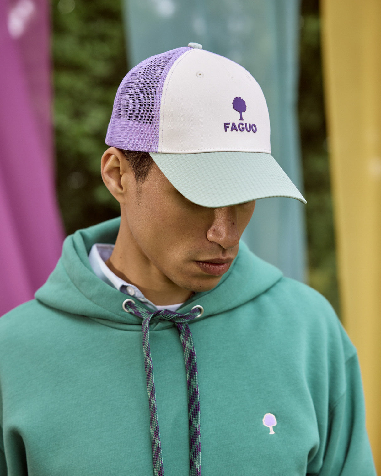 faguo-trucker-casquette-vert-et-cru-6-pans-r-glable image 2
