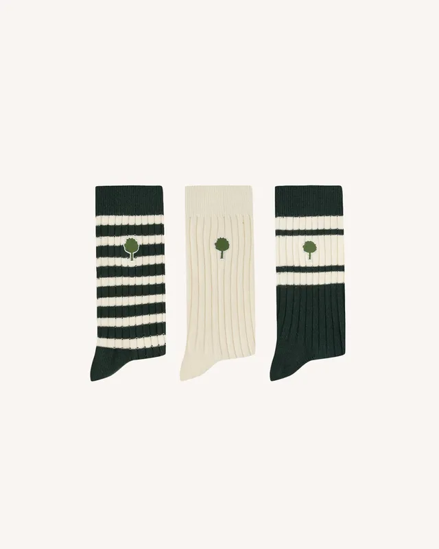 faguo-lot-3-paires-chaussettes-vert-fonc-et-cru-coton image 1