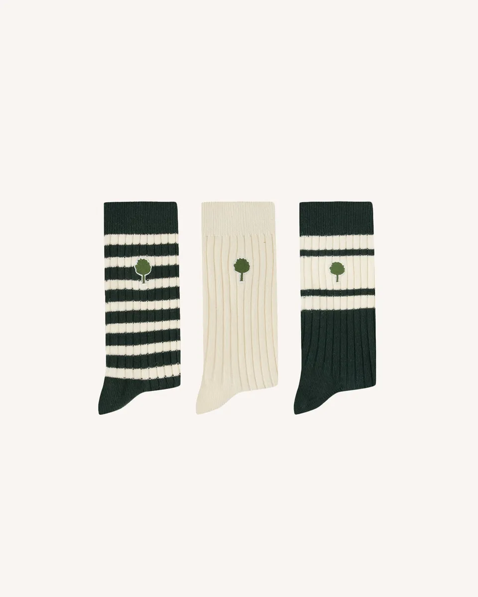 faguo-lot-3-paires-chaussettes-vert-fonc-et-cru-coton image 1