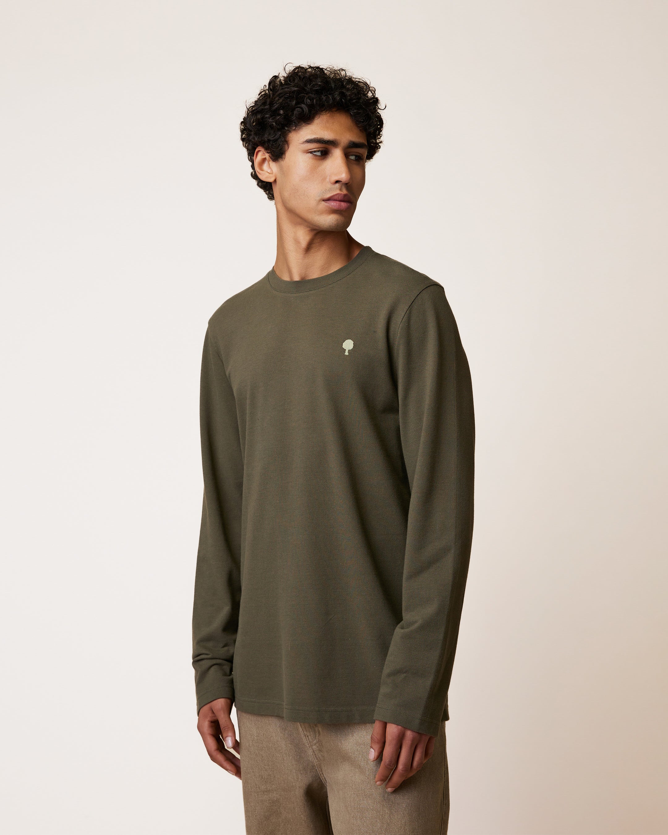 faguo-bailly-t-shirt-manches-longues-kaki-coton-recycl image 1