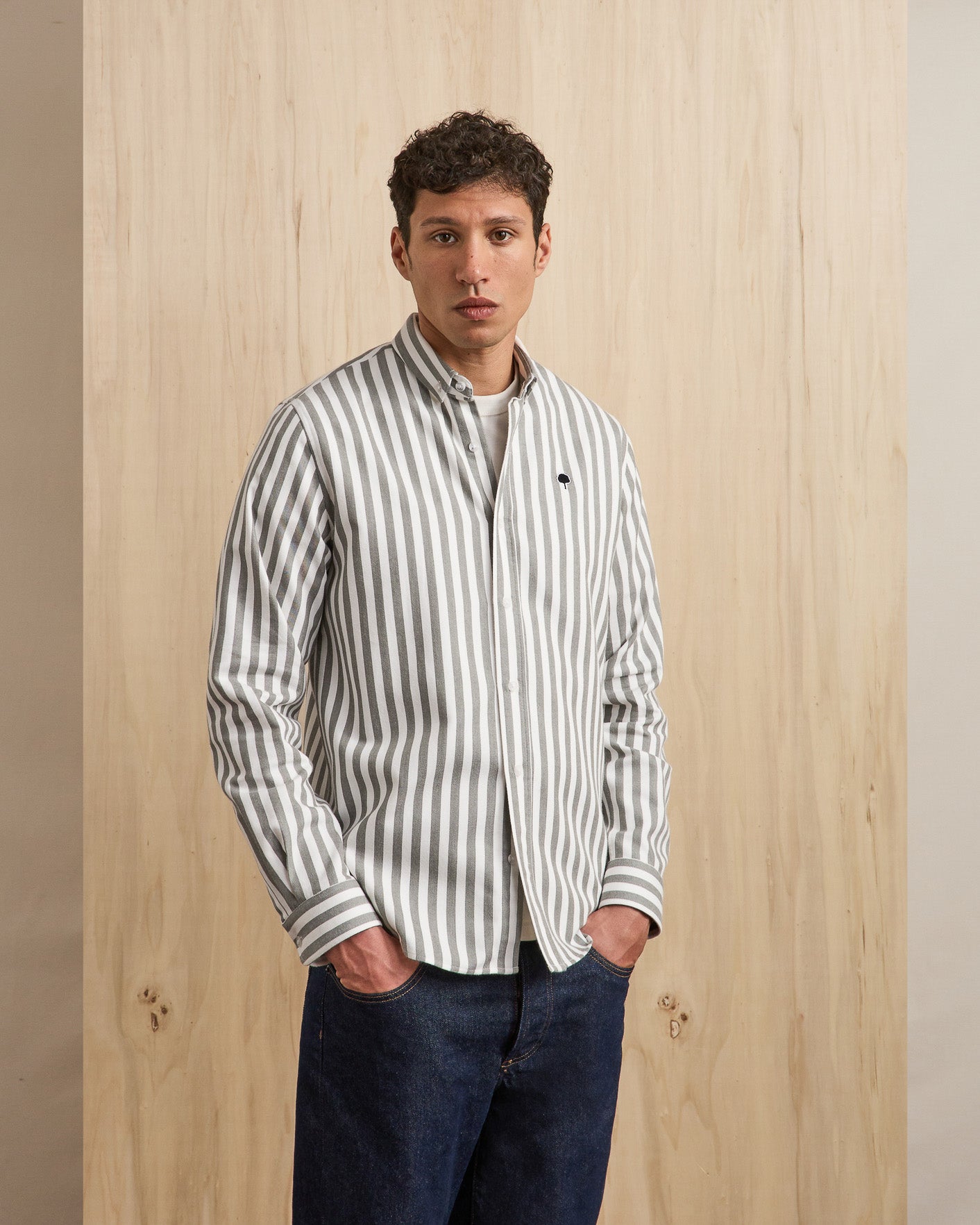faguo-ivoy-chemise-oxford-vert-fonc-et-cru image 3