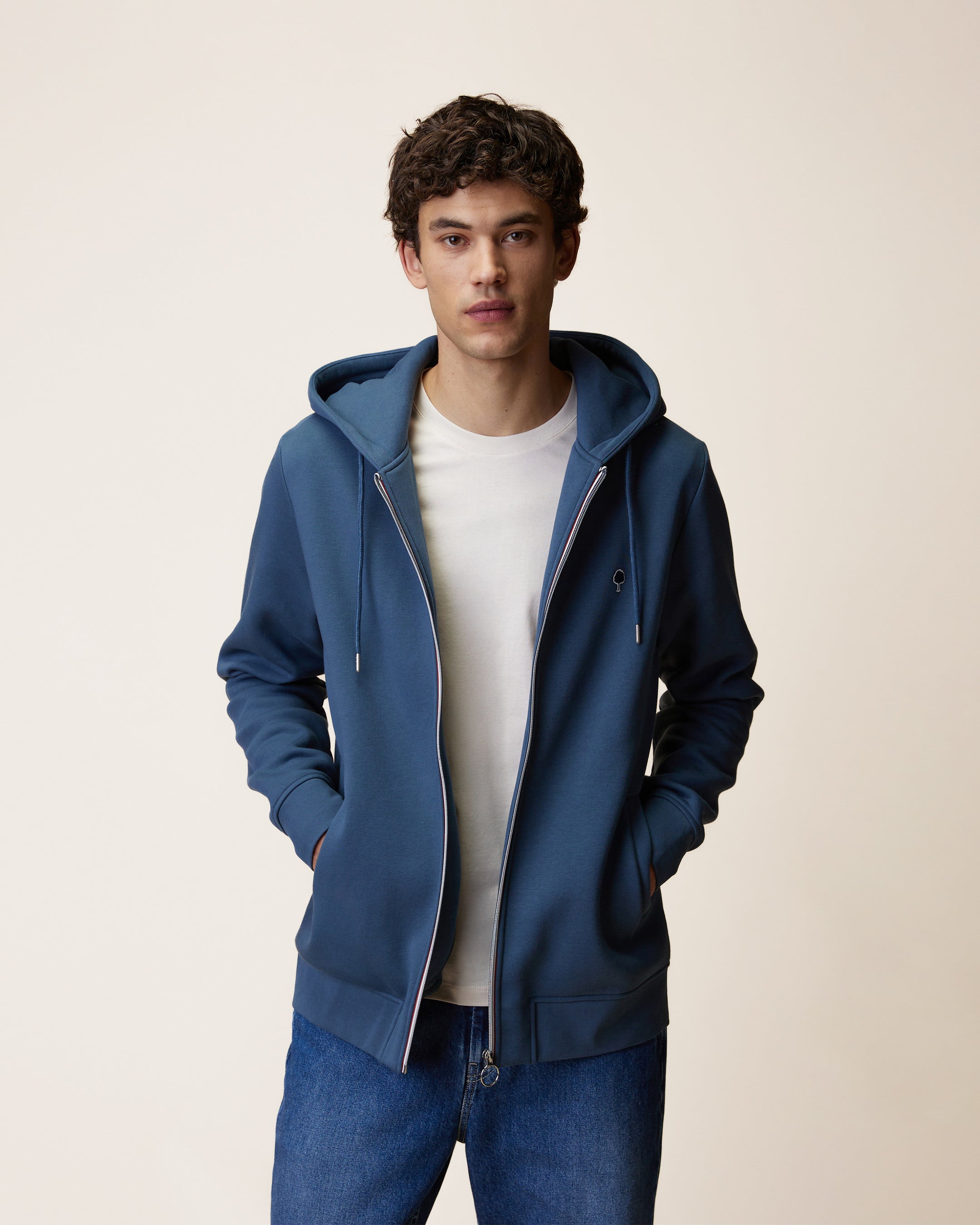 faguo-mesnil-sweat-zipp-capuche-bleu-gris-molleton image 1