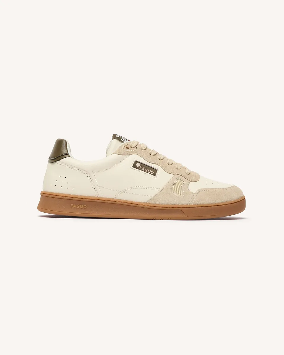 faguo-commute-1-baskets-en-cuir-cru-et-kaki-r-fl-chissantes image 1