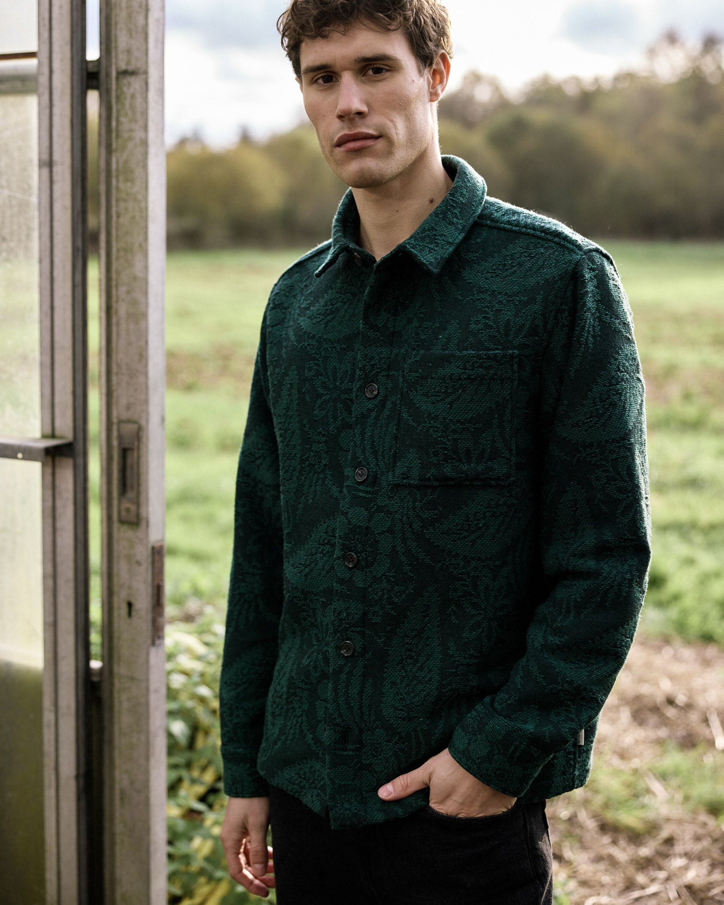 faguo-gastine-surchemise-jacquard-vert-fonc-et-gris-homme image 1