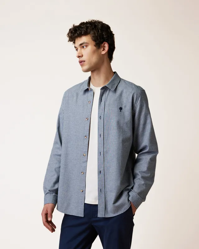 faguo-iraty-chemise-ray-e-cru-et-bleu-marine-flanelle image 1