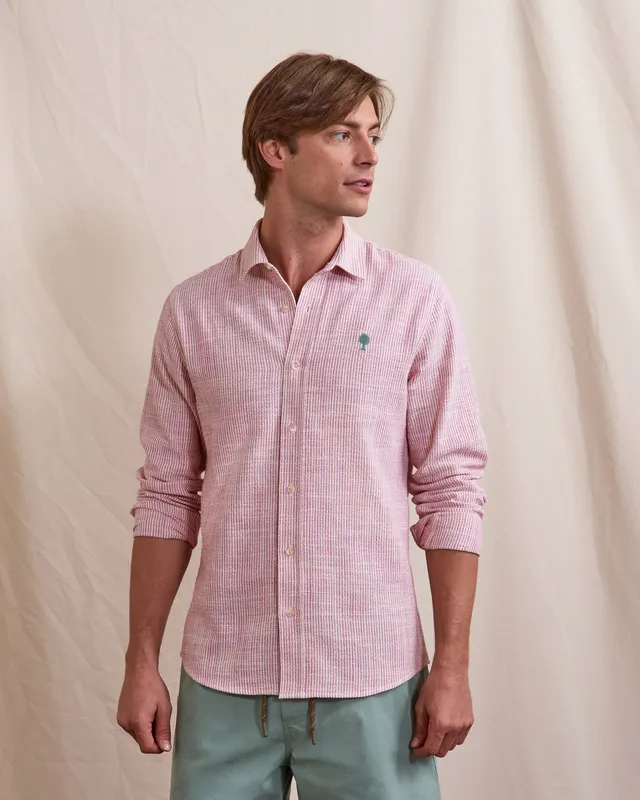 faguo-iraty-chemise-ray-e-cru-et-rose-coupe-droite-homme image 1