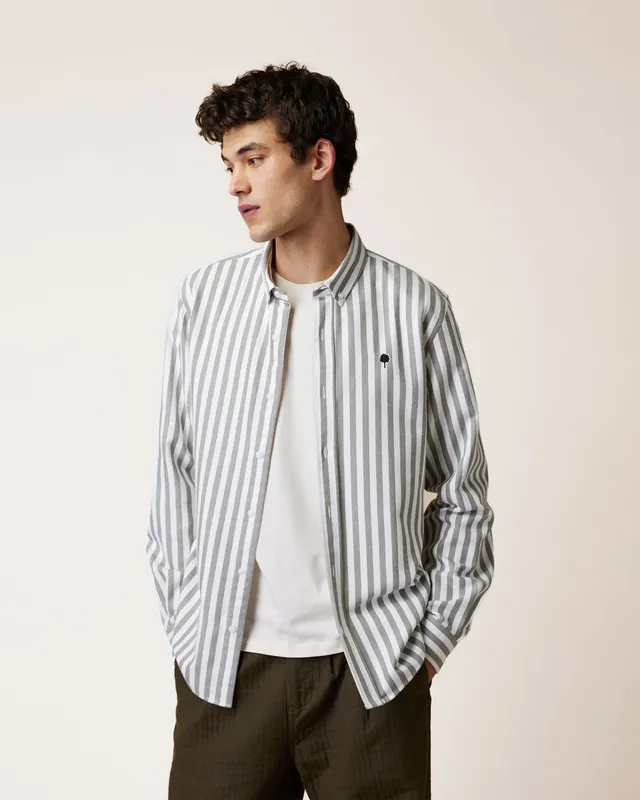 faguo-ivoy-chemise-ray-e-cru-et-vert-homme image 1