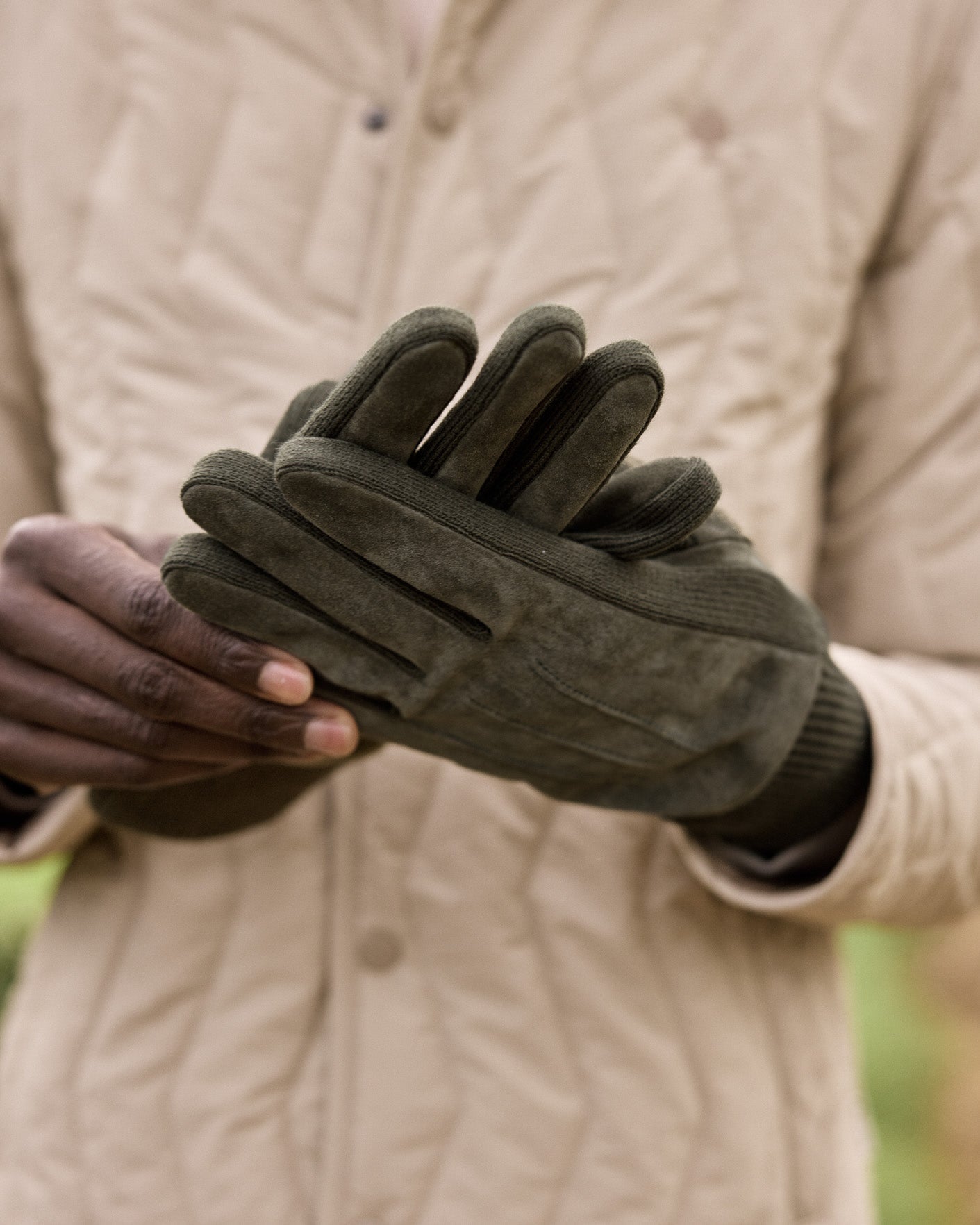 faguo-gloves-mix-gants-cuir-porc-et-laine-kaki image 2