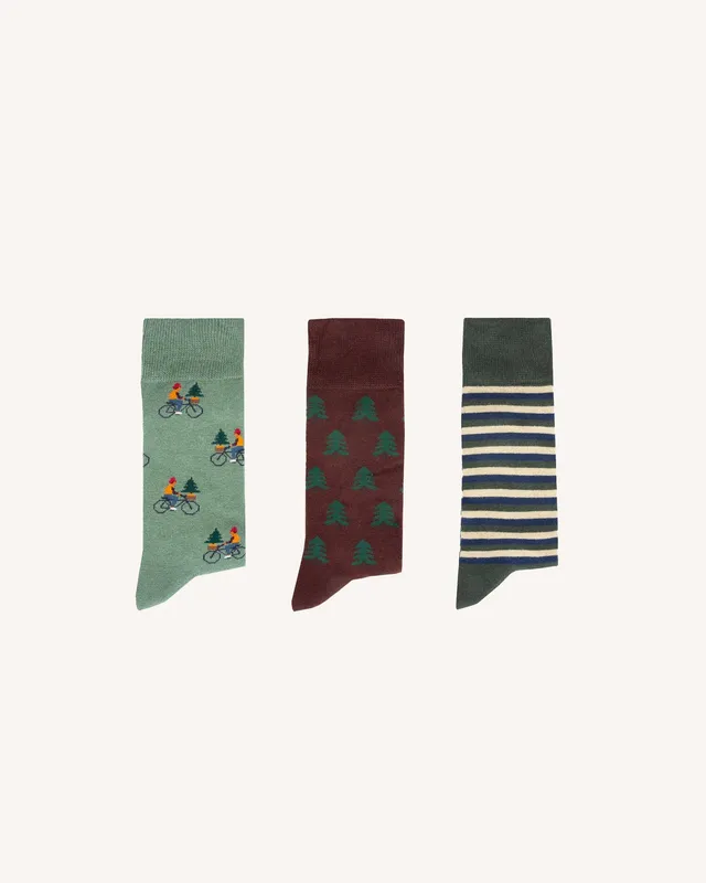faguo-lot-de-3-paires-de-chaussettes-vert-et-bordeaux-mi-hautes image 1
